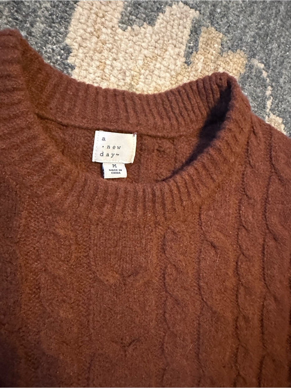 a new day Cable-Knit Crewneck Sweater in Rust